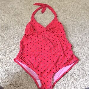 Motherhood Maternity Beach Bump One Piece Swimsuit Size M Pink Polka Dots